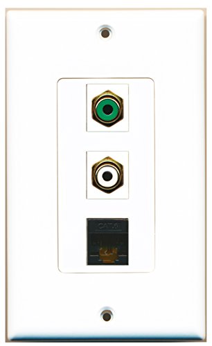 RiteAV - 1 Port RCA White and 1 Port RCA Green and 1 Port Cat6 Ethernet Black Decorative Wall Plate Decorative