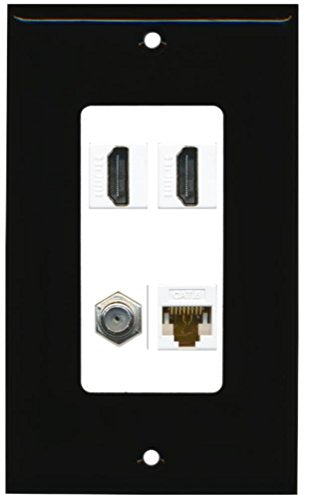 RiteAV - 2 Port HDMI 1 Port Coax Cable TV- F-Type 1 Port Cat6 Ethernet Decorative Wall Plate - Black/White
