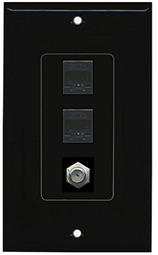 RiteAV - 1 Port Coax Cable TV- F-Type 2 Port Cat5e Ethernet Decorative Wall Plate - Black