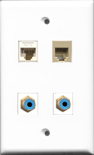 RiteAV - 2 Port RCA Blue and 1 Port Phone RJ11 RJ12 Beige and 1 Port Cat6 Ethernet White Wall Plate