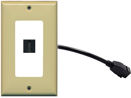 RiteAV (1 Gang Decorative) HDMI Wall Plate w/ Pigtail Extension Cable Ivory on White