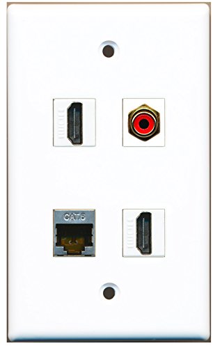 RiteAV - 2 Port HDMI 1 Port RCA Red 1 Port Shielded Cat6 Ethernet Wall Plate
