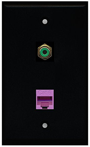 RiteAV - Black 1 Port RCA Green 1 Port Cat6 Ethernet Purple Wall Plate