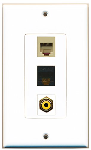 RiteAV - 1 Port RCA Yellow and 1 Port Phone RJ11 RJ12 Beige and 1 Port Cat6 Ethernet Black Decorative Wall Plate Decorative