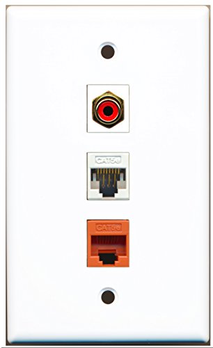 RiteAV - 1 Port RCA Red 1 Cat5e Ethernet White 1 Cat5e Ethernet Orange Wall Plate
