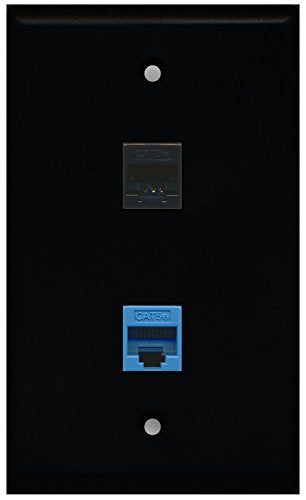 RiteAV - Black 1 Port Cat5e Ethernet Black 1 Port Cat5e Ethernet Blue Wall Plate