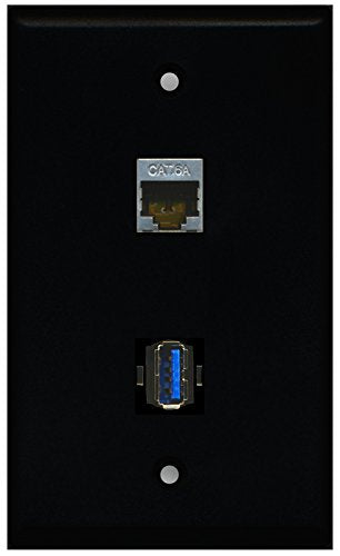 RiteAV - Black 1 Port USB 3.0 1 Port Cat6a Wall Plate