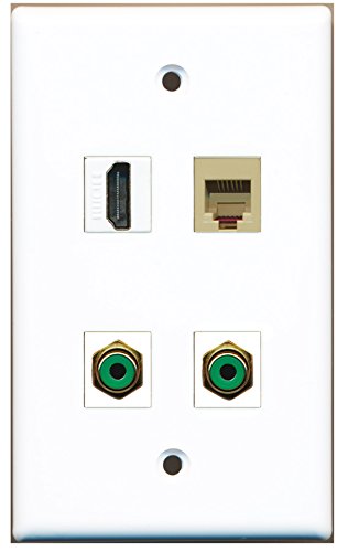 RiteAV - 1 Port HDMI 2 Port RCA Green 1 Port Phone RJ11 RJ12 Beige Wall Plate