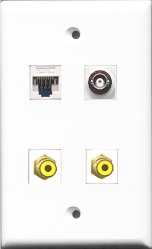 RiteAV - 2 Port RCA Yellow and 1 Port BNC and 1 Port Cat5e Ethernet White Wall Plate