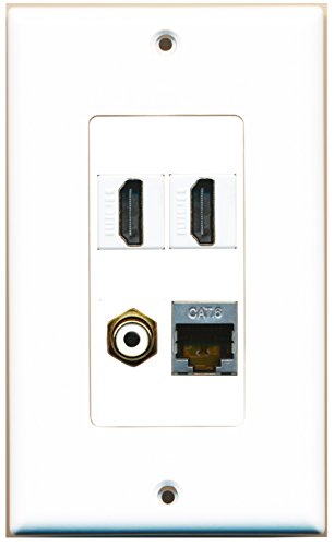 RiteAV - 2 Port HDMI 1 Port RCA White 1 Port Shielded Cat6 Ethernet Wall Plate Decorative