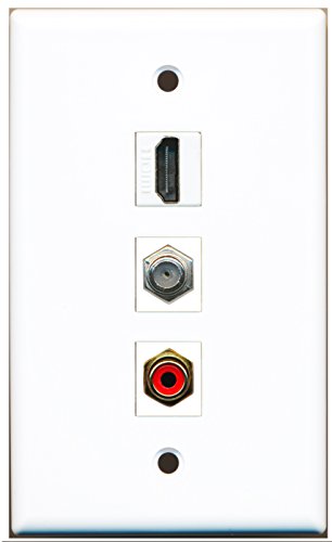 RiteAV - 1 Port HDMI and 1 Port RCA Red and 1 Port Coax Cable TV- F-Type Wall Plate