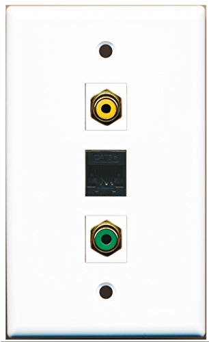 RiteAV - 1 Port RCA Yellow and 1 Port RCA Green and 1 Port Cat5e Ethernet Black Wall Plate