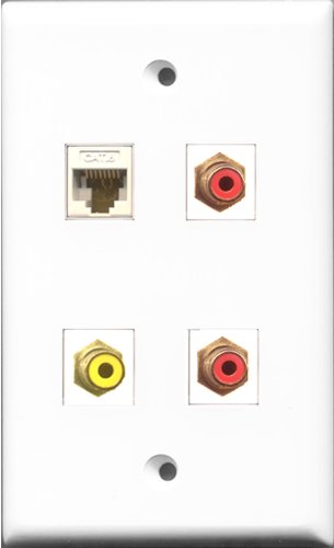 RiteAV - 2 Port RCA Red and 1 Port RCA Yellow and 1 Port Cat6 Ethernet White Wall Plate