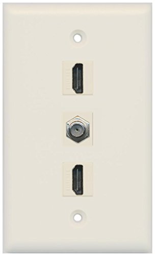 RiteAV - 2 Port HDMI and 1 Port Coax Cable TV- F-Type Wall Plate - Light Almond
