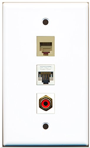 RiteAV - 1 Port RCA Red 1 Phone RJ11 RJ12 Beige 1 Cat5e Ethernet White Wall Plate
