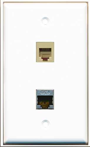 RiteAV - 1 Port Phone RJ11 RJ12 Beige 1 Port Shielded Cat6 Wall Plate - Bracket Included