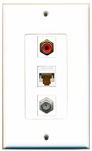 RiteAV - 1 Port RCA Red and 1 Port Coax Cable TV- F-Type and 1 Port Cat6 Ethernet White Decorative Wall Plate Decorative