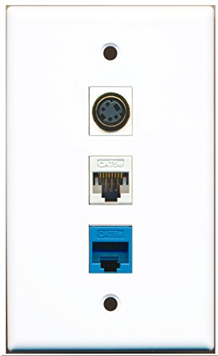 RiteAV - 1 Port S-Video 1 Cat5e Ethernet White 1 Cat5e Ethernet Blue Wall Plate