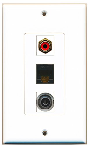 RiteAV - 1 Port RCA Red and 1 Port 3.5mm and 1 Port Cat6 Ethernet Black Decorative Wall Plate Decorative