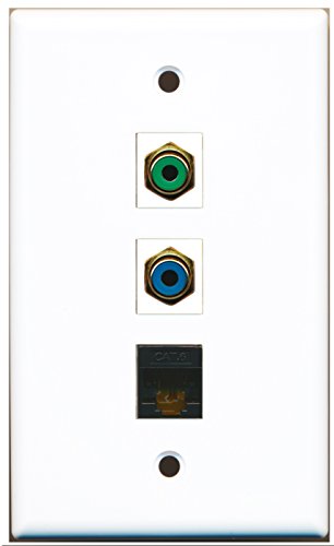 RiteAV - 1 Port RCA Green and 1 Port RCA Blue and 1 Port Cat6 Ethernet Black Wall Plate