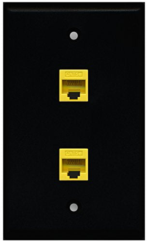 RiteAV - Black 2 Port Cat5e Ethernet Yellow Wall Plate