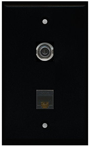 RiteAV - Black 1 Port 3.5mm 1 Port Cat6 Ethernet Black Wall Plate