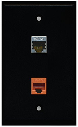 RiteAV - Black 1 Port Cat6 Ethernet Orange 1 Port Cat6a Wall Plate