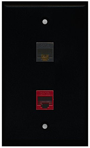 RiteAV - Black 1 Port Cat6 Ethernet Black 1 Port Cat6 Ethernet Red Wall Plate