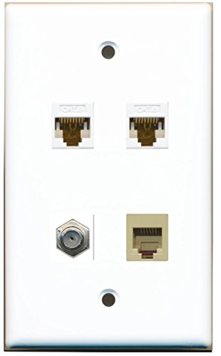 RiteAV 1 Port Coax Cable TV- F-Type and 1 Port Phone RJ11 RJ12 Beige 2 Port Cat6 Ethernet Wall Plate - White