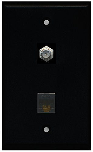 RiteAV - Black 1 Port Coax Cable TV- F-Type 1 Port Cat6 Ethernet Black Wall Plate