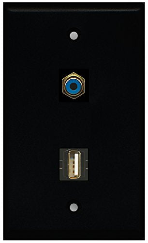 RiteAV - Black 1 Port RCA Blue 1 Port USB A-A Wall Plate