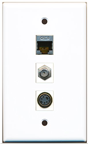 RiteAV - 1 Port Coax Cable TV- F-Type and 1 Port S-Video and 1 Port Shielded Cat6 Ethernet Wall Plate