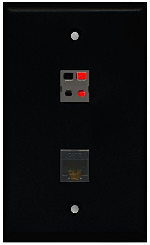 RiteAV - Black 1 Port Cat6 Ethernet Black 1 Port Speaker Wall Plate