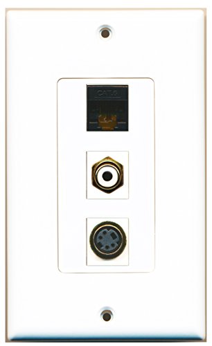RiteAV - 1 Port RCA White and 1 Port S-Video and 1 Port Cat6 Ethernet Black Decorative Wall Plate Decorative