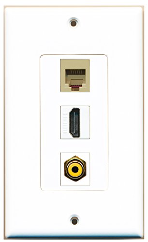 RiteAV - 1 Port HDMI 1 RCA Yellow 1 Phone RJ11 RJ12 Beige Wall Plate Decorative