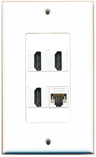RiteAV - 3 Port HDMI 1 Port Cat5e Ethernet White Wall Plate Decorative