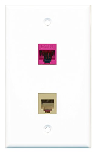 RiteAV - 1 Port Phone RJ11 RJ12 Beige 1 Port Cat5e Pink Wall Plate - Bracket Included