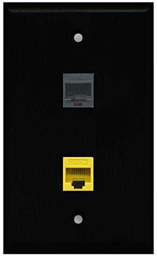 RiteAV - Black 1 Port Phone Black 1 Port Cat5e Ethernet Yellow Wall Plate
