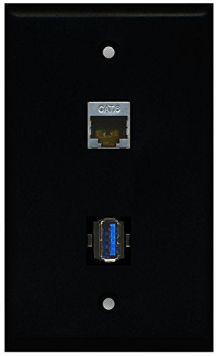 RiteAV - Black 1 Port Shielded Cat6 Ethernet 1 Port USB 3.0 Wall Plate