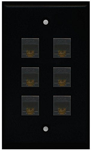 RiteAV - 6 Port Cat6 Female-Female Wall Plate - Black
