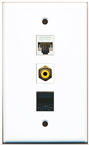 RiteAV - 1 Port RCA Yellow and 1 Port Cat5e Ethernet White and 1 Port Cat5e Ethernet Black Wall Plate
