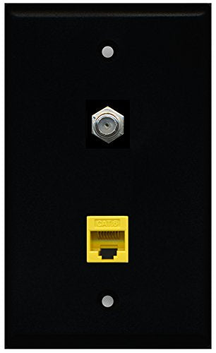 RiteAV - Black 1 Port Coax Cable TV- F-Type 1 Port Cat6 Ethernet Yellow Wall Plate