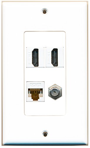 RiteAV - 2 Port HDMI 1 Port Coax Cable TV- F-Type 1 Port Cat6 Ethernet White Wall Plate Decorative