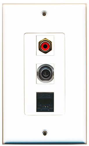 RiteAV - 1 Port RCA Red and 1 Port 3.5mm and 1 Port Cat5e Ethernet Black Decorative Wall Plate Decorative