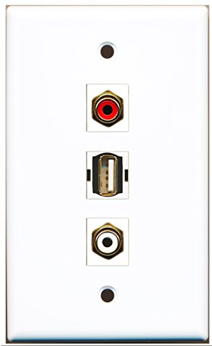 RiteAV - 1 Port RCA Red and 1 Port RCA White and 1 Port USB A-A Wall Plate
