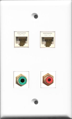 RiteAV 1 Port RCA Red and 1 Port RCA Green 2 Port Cat6 Ethernet White Wall Plate