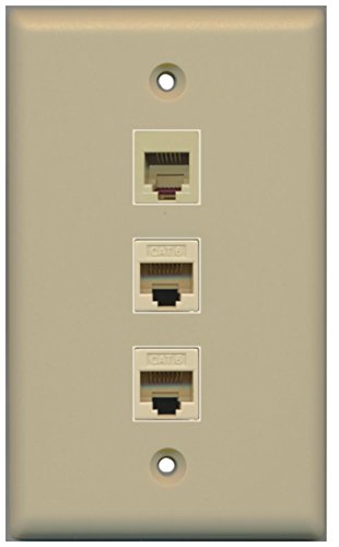 RiteAV - 1 Port Phone RJ11 RJ12 Beige 2 Port Cat6 Ethernet Wall Plate - Ivory