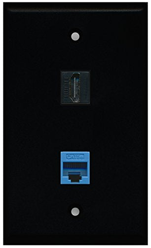 RiteAV - Black 1 Port HDMI 1 Port Cat5e Ethernet Blue Wall Plate