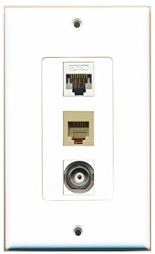 RiteAV - 1 Port Phone RJ11 RJ12 Beige and 1 Port BNC and 1 Port Cat5e Ethernet White Decorative Wall Plate Decorative