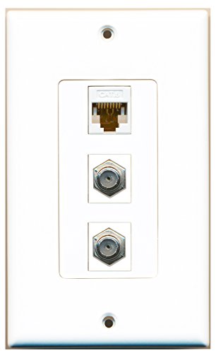 RiteAV - 2 Port Coax Cable TV- F-Type and 1 Port Cat6 Ethernet Decorative Wall Plate - White